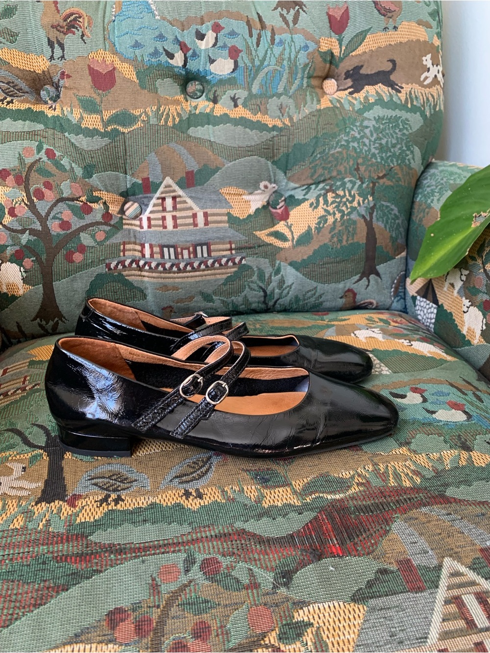 Patent Leather Double-Strap Mary Jane Flats - Black